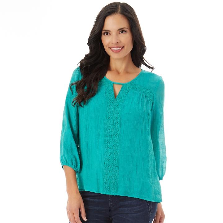 Women's Apt. 9&reg; Crochet Keyhole Top, Size: Large, Green