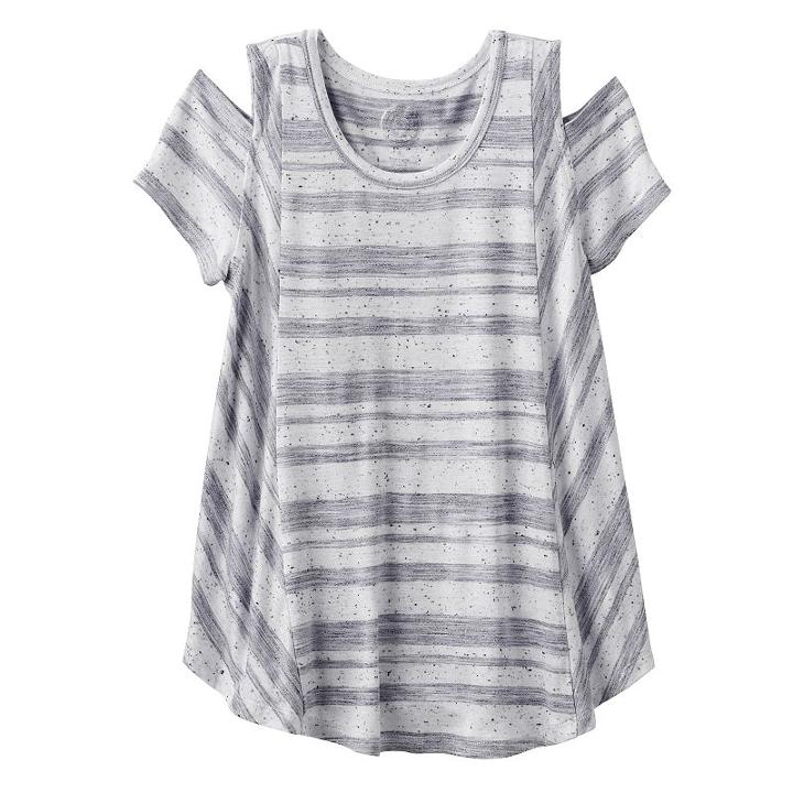 Girls 7-16 So&reg; Cold Shoulder Short Sleeve Curved Hem Tee, Girl's, Size: 7-8, Dark Grey