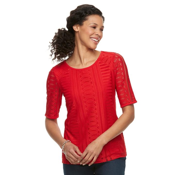 Women's Dana Buchman Lace Tee, Size: Medium, Med Red