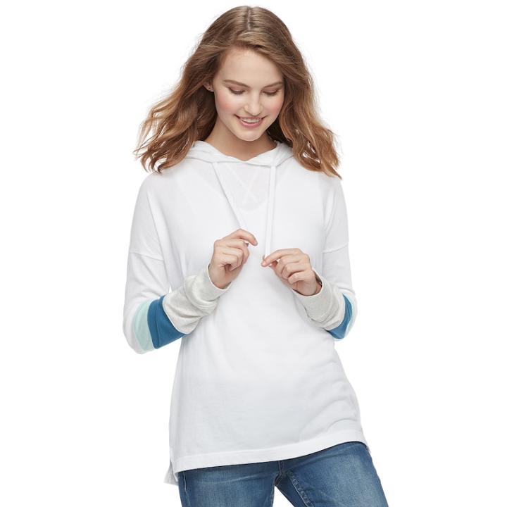 Juniors' So&reg; Striped Sleeve Oversized Hoodie, Teens, Size: Small, White