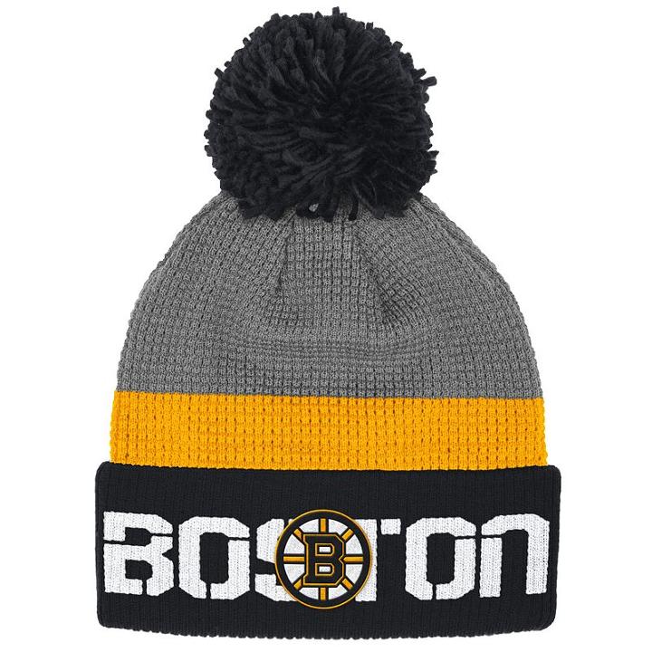 Adult Reebok Boston Bruins Cuffed Pom Knit Hat, Grey
