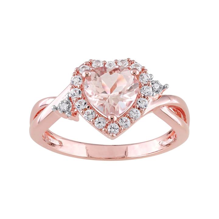 Stella Grace Rose Gold Tone Sterling Silver Morganite & Lab-created White Sapphire Heart Ring, Women's, Size: 5, Pink