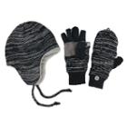 Muk Luks Side-marled Trapper Hat & Mittens - Men, Grey