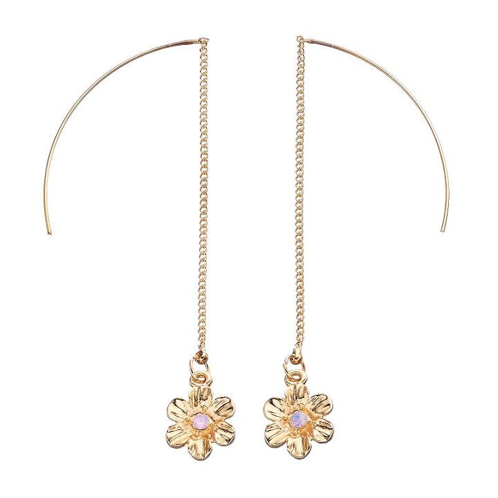 Flower Chain Threader Earrings, Women's, Gold