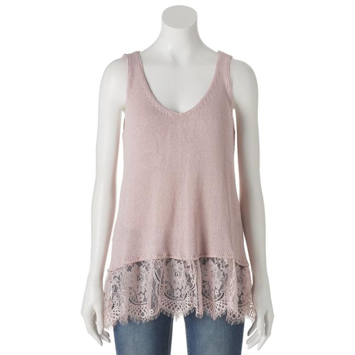 Juniors' Cloud Chaser Lace Sweater Tank, Girl's, Size: Xl, Light Red