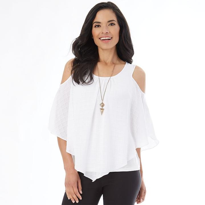 Women's Ab Studio Cold-shoulder Popover Top, Size: Small, White Oth