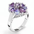 Silver Tone Simulated Crystal Flower Ring, Women's, Size: 7, Purple