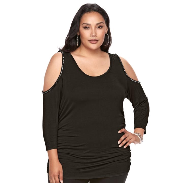 Plus Size Jennifer Lopez Embellished Cold-shoulder Top, Women's, Size: 0x, Black