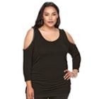 Plus Size Jennifer Lopez Embellished Cold-shoulder Top, Women's, Size: 0x, Black