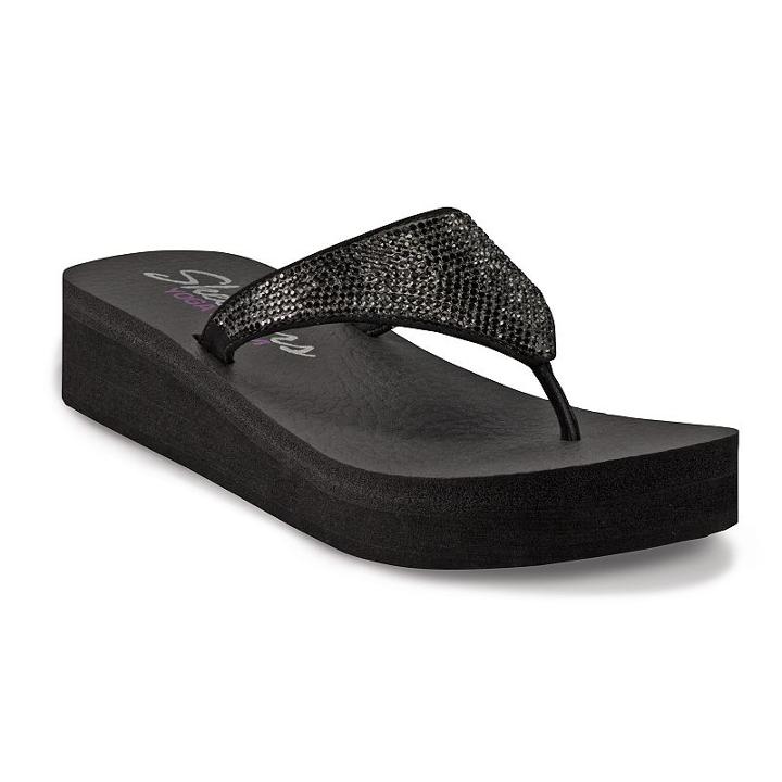 Skechers Vinyasa Women's Rhinestone Yoga Mat Wedge Flip-flops, Size: 9, Grey (charcoal)