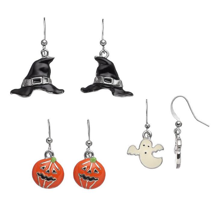 Witch's Hat, Ghost & Jack-o'-lantern Halloween Earring Set, Women's, Multicolor