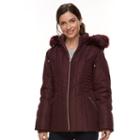 Women's Details Faux-fur Trim Smocked Jacket, Size: Xl, Red