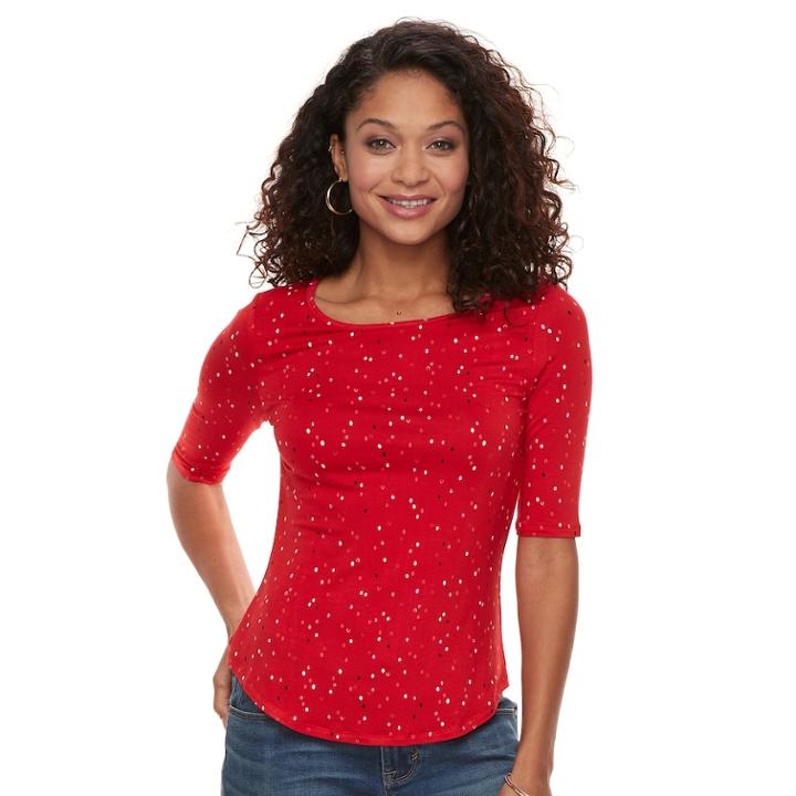 Petite Apt. 9&reg; Elbow Sleeve Tee, Women's, Size: M Petite, Med Red