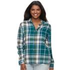 Juniors' Plus Size So&reg; Pocket Plaid Flannel Shirt, Teens, Size: 2xl, Med Green