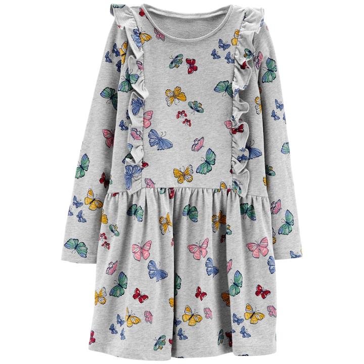 Girls 4-12 Carter's Print Ruffled Dress, Size: 8, Butterfly Print