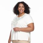 Plus Size Alfred Dunner Studio Embroidered Floral Top, Women's, Size: 1xl, White Floral