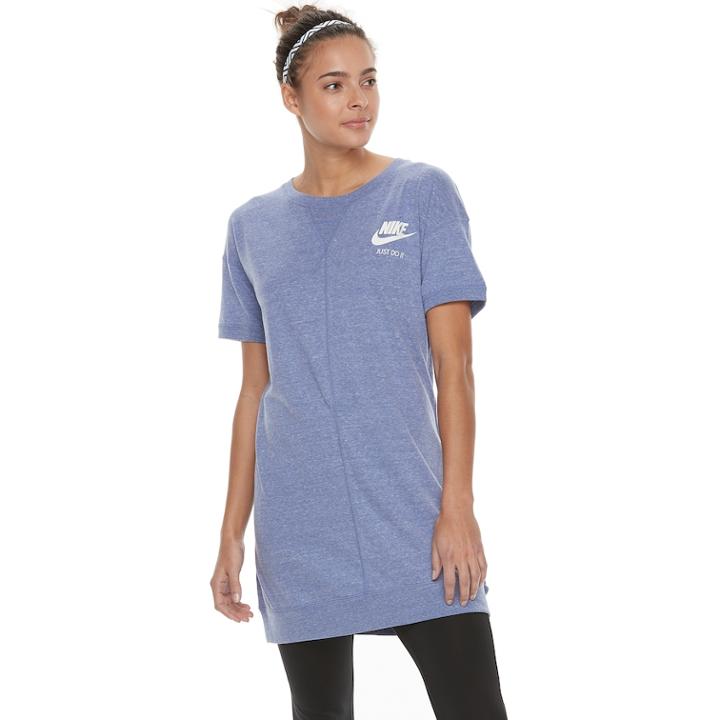 Women's Nike Sportswear Short Sleeve Sweatshirt Dress, Size: Small, Brt Purple