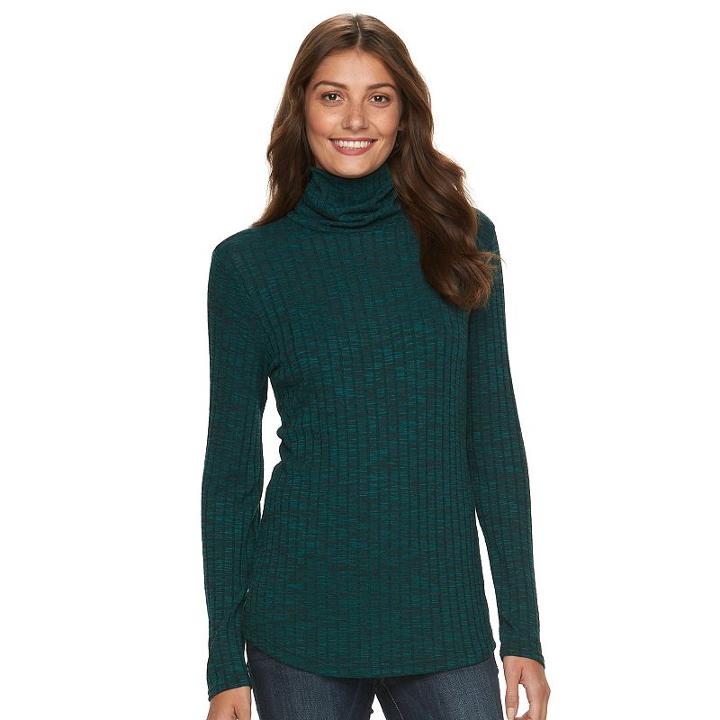 Women's Croft & Barrow&reg; Ribbed Turtleneck, Size: Xxl, Turquoise/blue (turq/aqua)