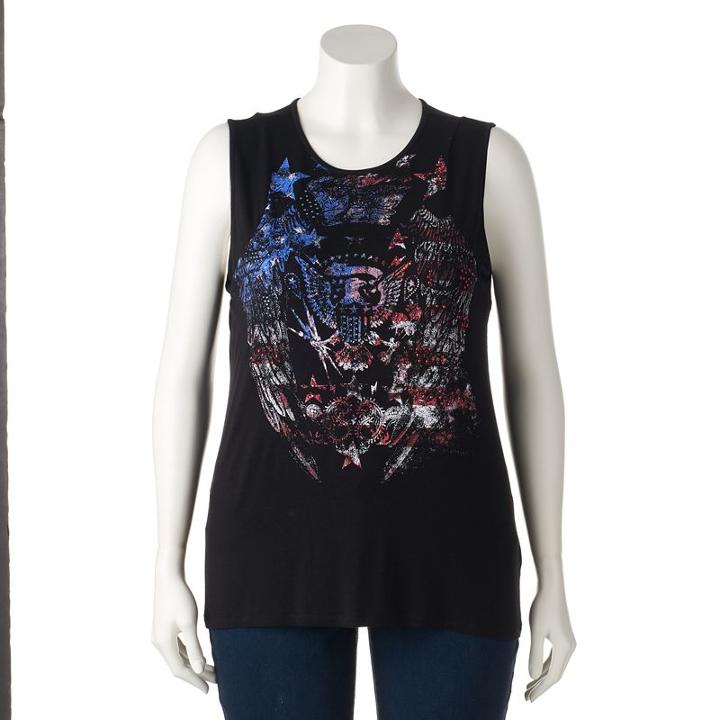 Plus Size Rock & Republic&reg; Embellished Eagle Tank, Women's, Size: 3xl, Black