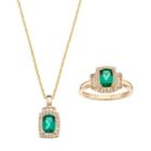 10k Gold Lab-created Emerald & White Sapphire Halo Jewelry Set, Women's, Size: 7, Green