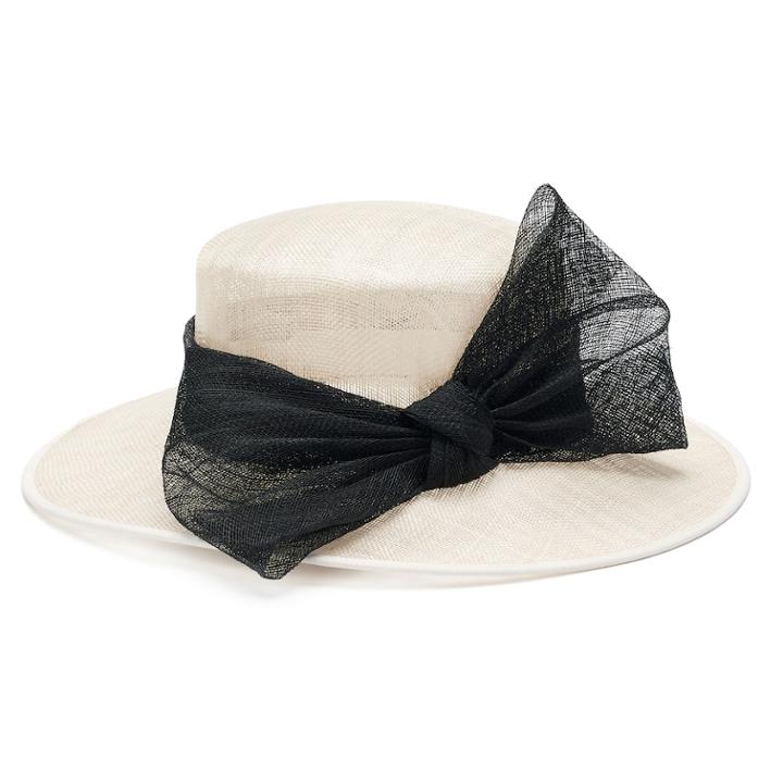 Women's Bow Boater Hat, White