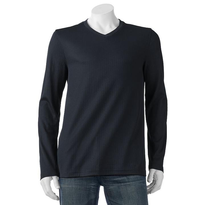 Men's Croft & Barrow&reg; Classic-fit Ribbed V-neck Sweater, Size: Large, Blue
