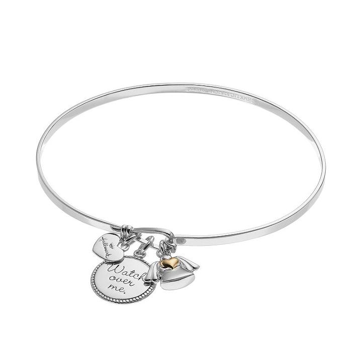 Hallmark Two Tone 18k Gold Over Silver Watch Over Me & Angel Charm Bangle Bracelet, Women's, Grey