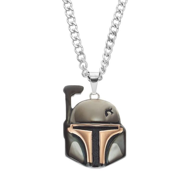 Star Wars Men's Stainless Steel Boba Fett Pendant Necklace, Size: 22, Black