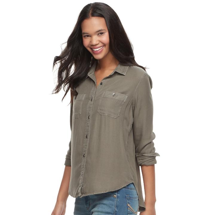 Juniors' Mudd Solid Utility Shirt, Teens, Size: Large, Med Grey
