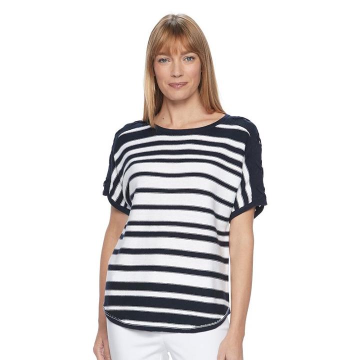 Women's Croft & Barrow&reg; Lace Up Short Sleeve Sweater, Size: Xs, Blue Other
