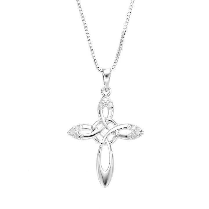 Diamond Classics Sterling Silver 1/10 Carat T.w. Cross Pendant, Women's, Size: 18, White