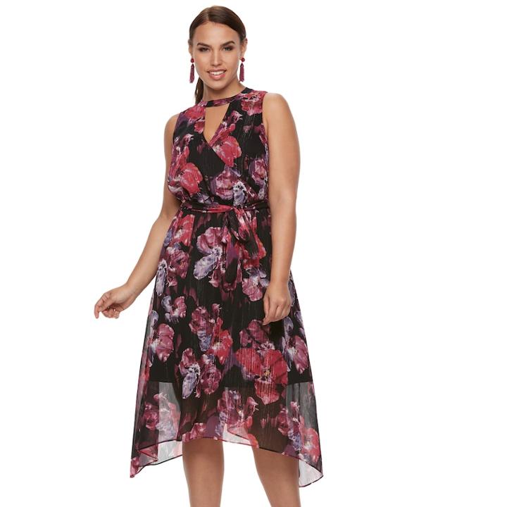 Plus Size Jennifer Lopez Choker Neck Surplice Dress, Women's, Size: 3xl, Black