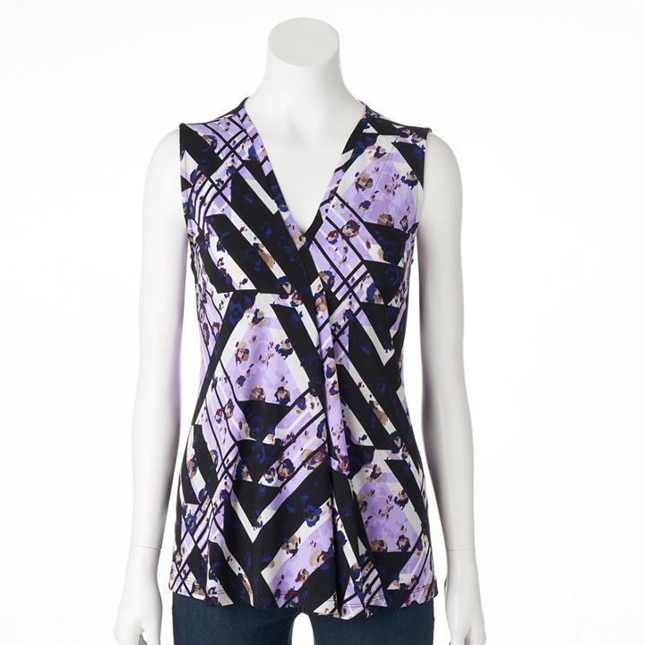Women's Dana Buchman Pleated V-neck Tank, Size: Large, Purple Oth