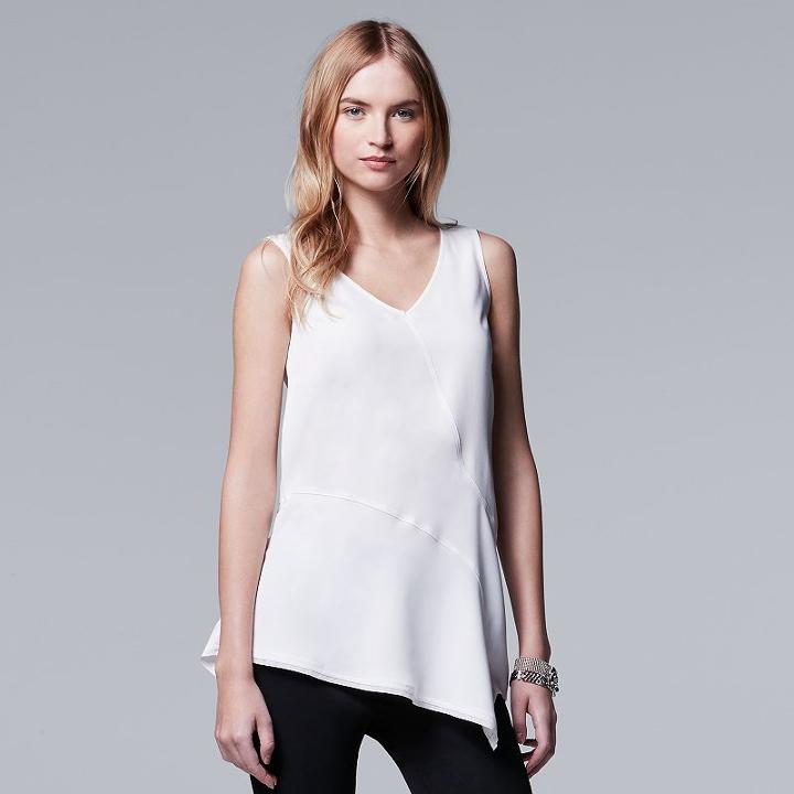 Women's Simply Vera Vera Wang Asymmetrical Spliced Tank, Size: Large, White