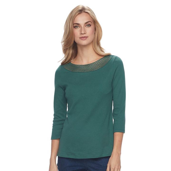 Women's Croft & Barrow&reg; Crochet Top, Size: Medium, Dark Green