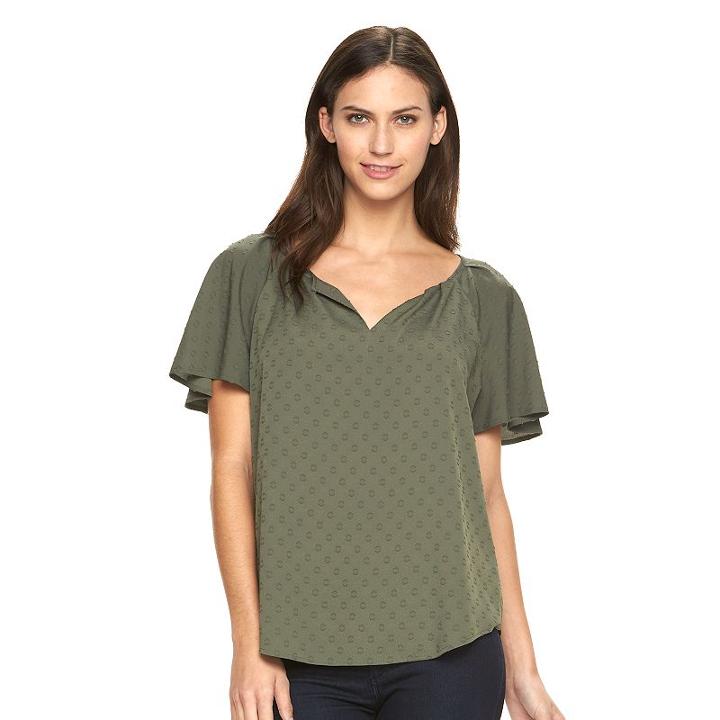 Women's Apt. 9&reg; Textured Flutter Top, Size: Xs, Green