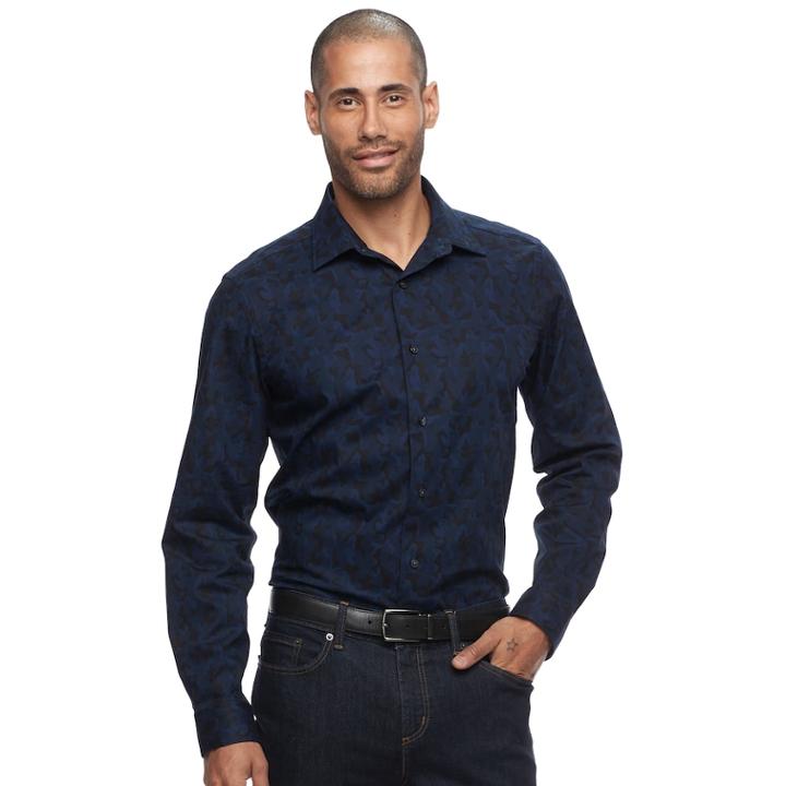 Men's Apt. 9&reg; Premier Flex Slim-fit Stretch Button-down Shirt, Size: Med Slim, Blue