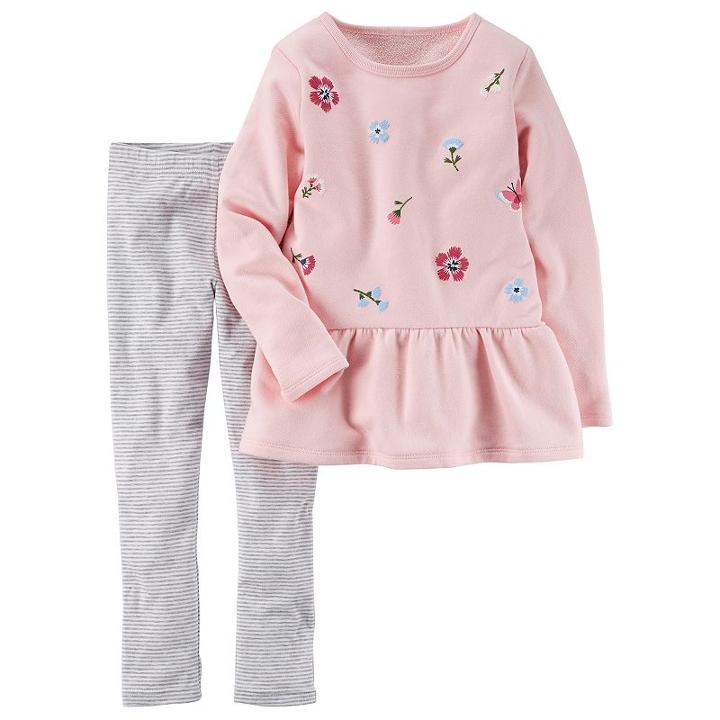 Girls 4-8 Carter's Floral Peplum Top & Striped Leggings, Size: 6x, Light Pink