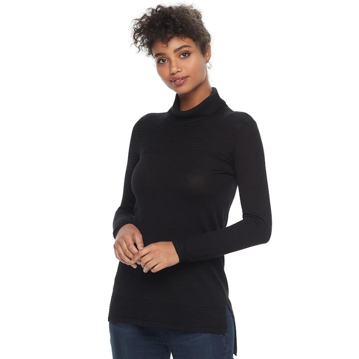 Women's Apt. 9&reg; Textured Hem Turtleneck Sweater, Size: Small, Black