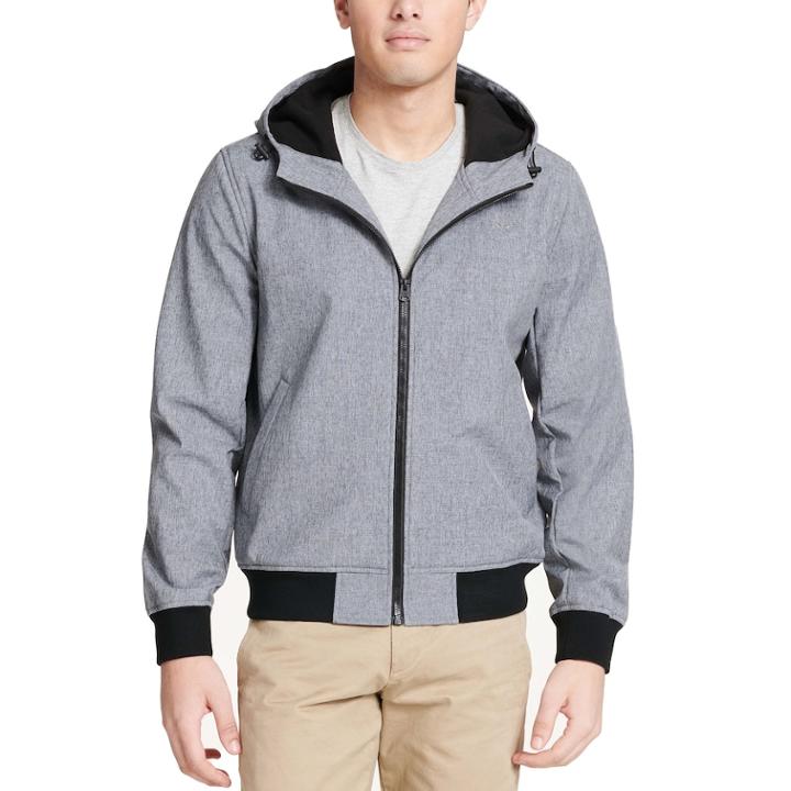 Men's Dockers Chase Softshell Performance Hooded Bomber Jacket, Size: Large, Grey