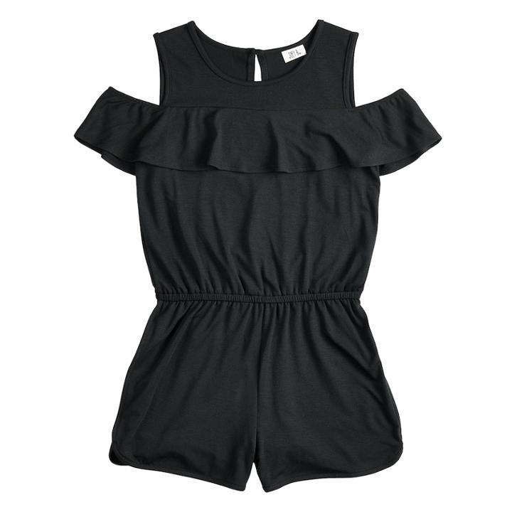 Girls 7-16 Joey B Cold-shoulder Ruffle Romper, Size: Xl, Black