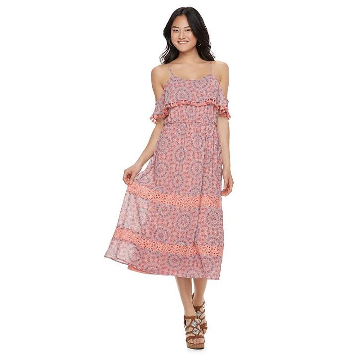 Juniors' Rewind Mosaic Fringe-trim Midi Dress, Girl's, Size: Xs, Orange Oth