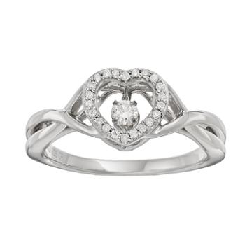 Brilliance In Motion 1/8 Carat T.w. Diamond Sterling Silver Heart Halo Ring, Women's, White