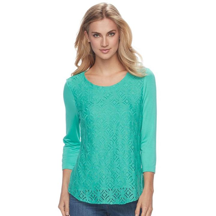 Women's Croft & Barrow&reg; Lace-front Tee, Size: Xl, Turquoise/blue (turq/aqua)