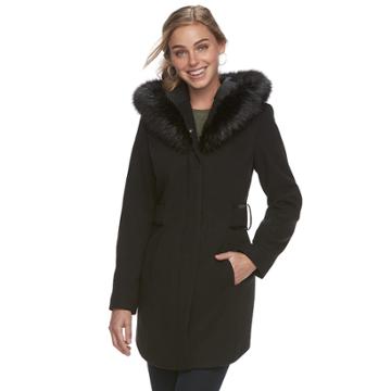 Women's D.e.t.a.i.l.s Faux-fur Hooded Walker Jacket, Size: Medium, Black