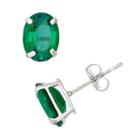 Lab-created Emerald 10k White Gold Oval Stud Earrings, Women's, Green