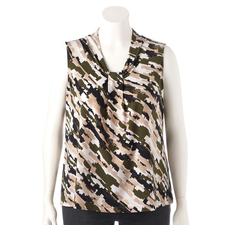 Plus Size Dana Buchman Printed Knot-front Top, Women's, Size: 1xl, Dark Green