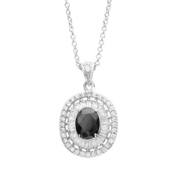 Sophie Miller Cubic Zirconia Sterling Silver Oval Halo Pendant Necklace, Women's, Size: 18, Black