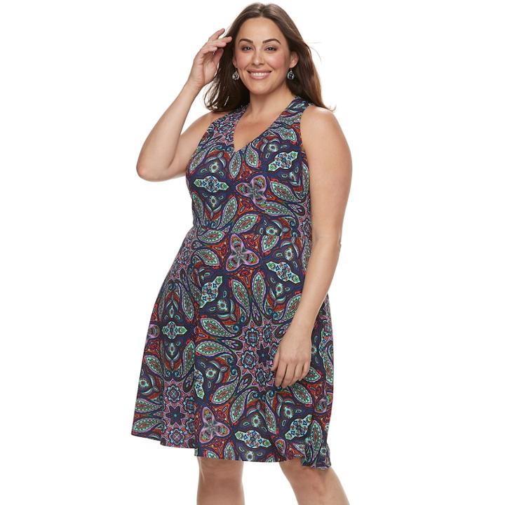 Plus Size Suite 7 Paisley Fit & Flare Dress, Women's, Size: 22 W, Patterned Purple