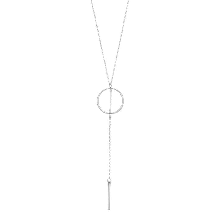 Long Circle & Stick Y Necklace, Women's, Silver